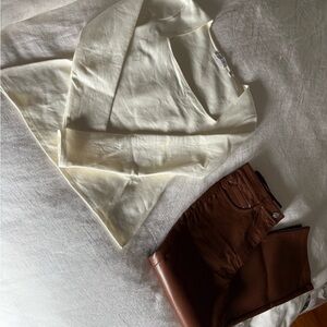BUNDLE Aritzia long sleeve Cream square Top and Melina brown leather pants